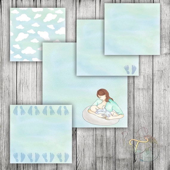 Baby Scrapbook Kit Baby Digital Paper Pack Blue Cute Baby Etsy