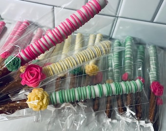 Pink-Yellow-Green Chocolate Covered Pretzels