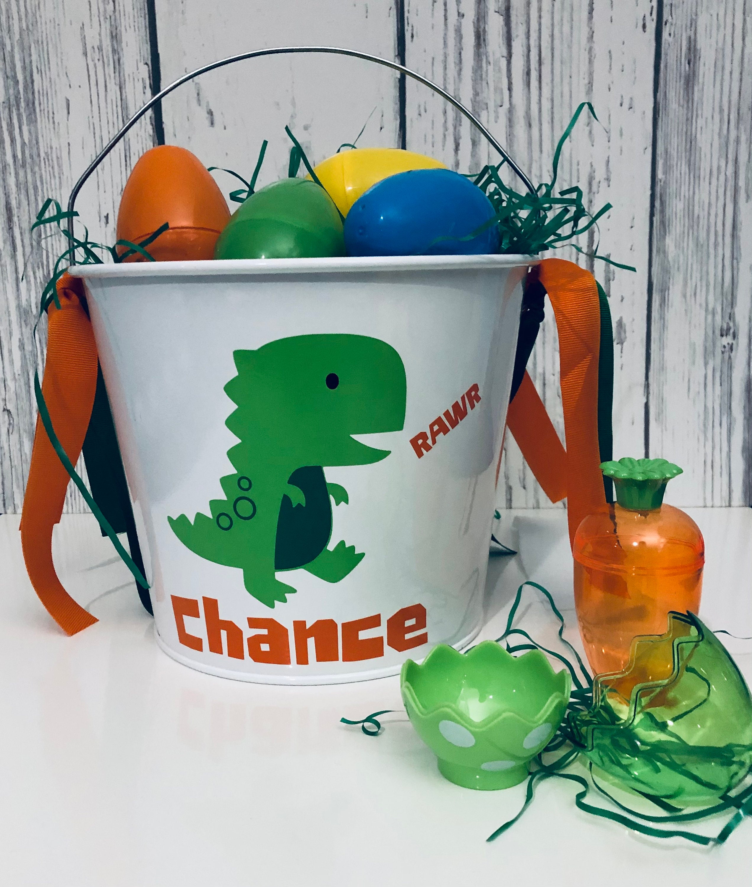 Dinosaur Easter Pail Custom Easter Basket for Boy Easter Bucket Toddler Easter Basket Dinosaur Party Dinosaur Centerpiece