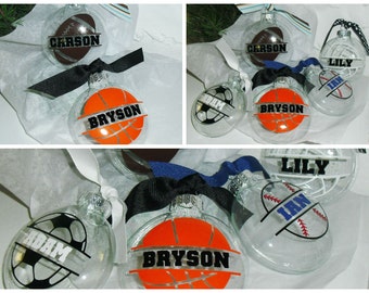 Personalized Baseball Ornament; Soccer Ornament; Basketball Ornament; Football Ornament; Volleyball Ornament; Sports Ornament