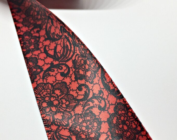 Red and Black Satin Ribbon ~ Ribbon by the Yard ~ Damask Satin Ribbon ...