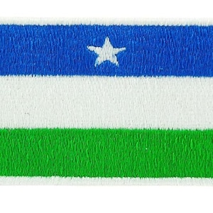 May include: Embroidered patch featuring a flag design. The flag has three horizontal stripes in blue, white, and green, with a white star in the center of the blue stripe. The patch has a white border.