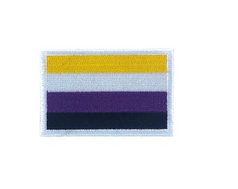 Embroidery patch sew iron on glue transfer non binary flag lgbt rainbow