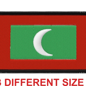 May include: A red, white, and green embroidered patch with a white crescent moon on a green background. The patch has a black border and is surrounded by a white background. The text "3 DIFFERENT SIZE" is printed below the patch.