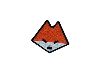 May include: A red and white embroidered fox patch with a black outline.
