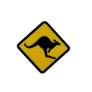 Embroidery patch sew badge  iron on glue transfer roadsign kangaroo australia flag