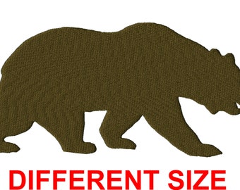 May include: A brown bear silhouette, walking to the right, with its mouth open. The bear is a simple outline with no details. The image is on a white background.
