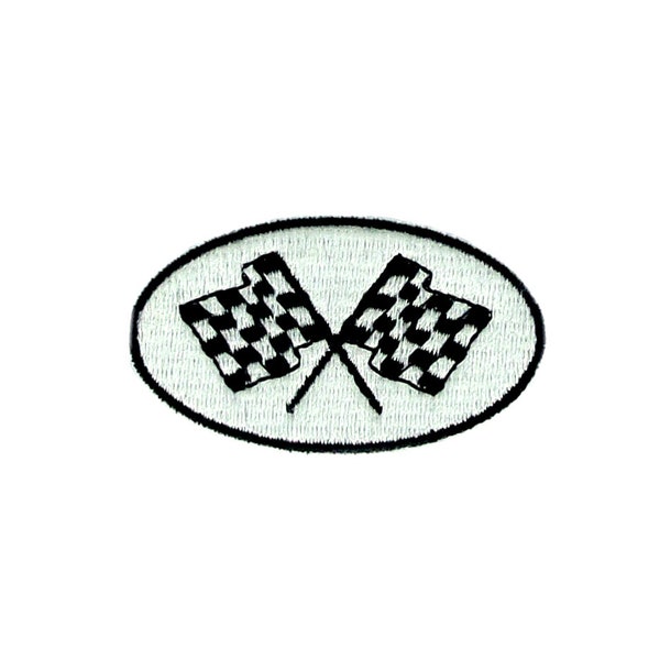 Embroidered patch applique sew badge iron on glue transfer checkered flag racing