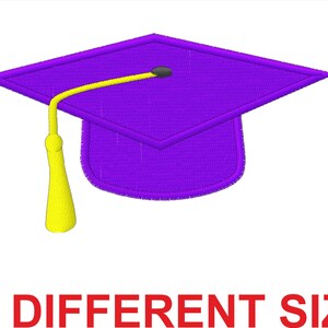 May include: Purple graduation cap with a yellow tassel. The cap is a traditional symbol of academic achievement.