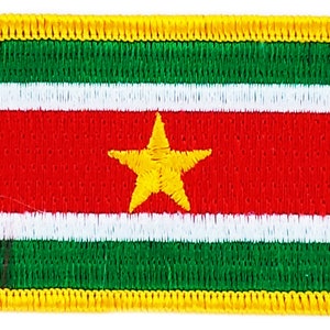 May include: A green, white, and red flag with a yellow five-pointed star in the center. The flag is surrounded by a yellow border.