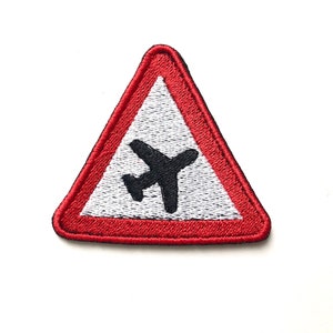 patch embroidered embroidery iron on glue sew on shirt jacket jean caps plane warning airport flight