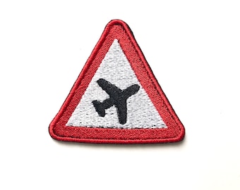 patch embroidered embroidery iron on glue sew on shirt jacket jean caps plane warning airport flight