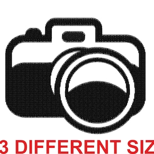 May include: Black and white graphic of a camera with a lens. The text "3 DIFFERENT SIZE" is displayed in red below the camera icon. The camera icon is a simple, stylized representation.