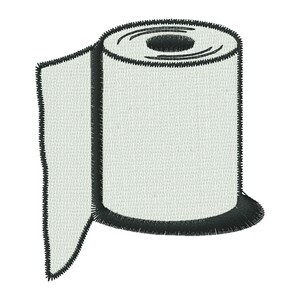 Könnte beinhalten: Eine Schwarzweißillustration einer Rolle Toilettenpapier. Die Rolle ist teilweise abgewickelt, das Ende des Papiers hängt herunter.