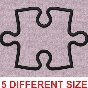 May include: Black puzzle piece outline on a light purple background. The text "15 DIFFERENT SIZE" is below the puzzle piece.