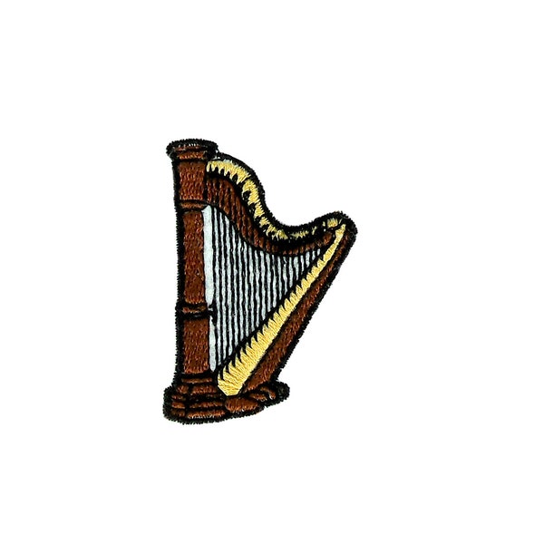 Embroidered patch applique sew badge iron on glue transfer harp music