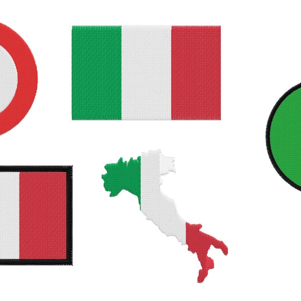 Set of 5 different Applique patch design embroidery design machine digital file instant download flag banner  italia italy italian round map