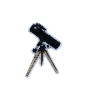 May include: A black telescope on a wooden tripod. The telescope is pointed upwards.