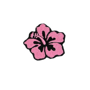 Peut inclure: Patch brodé en forme de fleur d'hibiscus rose avec contour noir.