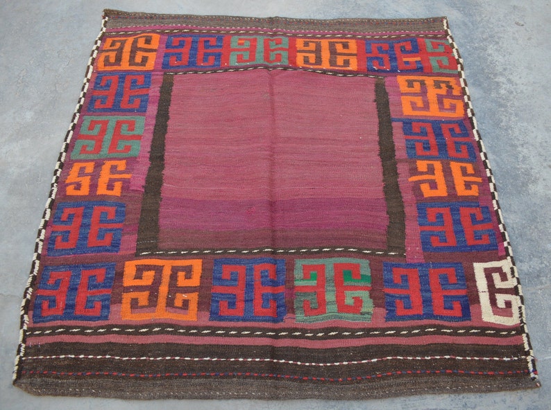 Vintage Kuchi Rug Fine Gorgeous Sofreh Antique Kilim 4/'1 x 4/'2 Ft Geometric Square Dastrkhan Kilim Sufreh Natural Dyed Color Rug Kilim