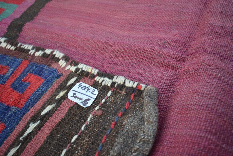 Vintage Kuchi Rug Fine Gorgeous Sofreh Antique Kilim 4/'1 x 4/'2 Ft Geometric Square Dastrkhan Kilim Sufreh Natural Dyed Color Rug Kilim