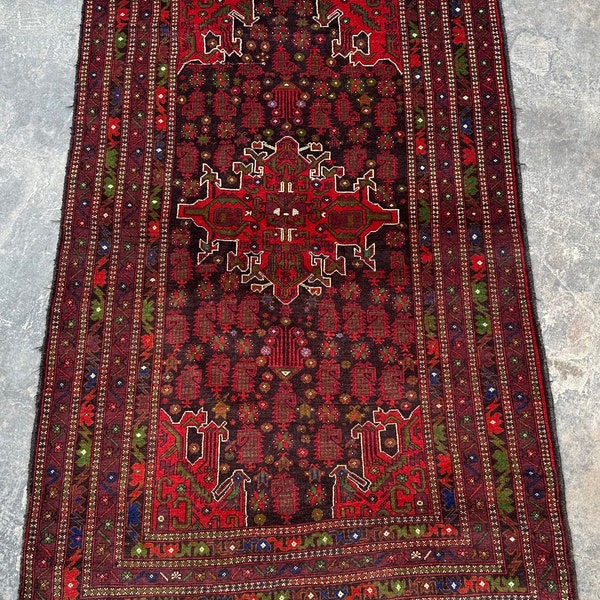 FREE SHIPPING, Size: 3'8 x 6'5 Feet, Best Quality Afghan Boteh Pattern Baluchi Rug, Nomadic Tribal Decor Carpet, Natural Dyed Color Rug