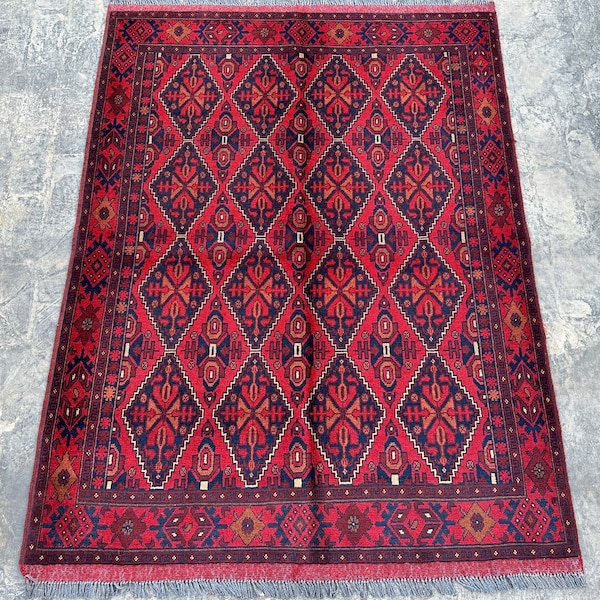 FREE SHIPPING, 5 x 6'8 Ft, Afghan Turkoman Best Bokhara Khal Mohammadi Rug, Handmade Tribal Tekke Carpet, Natural Dyed Color, Hand Spun Wool