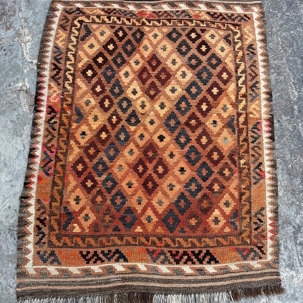 FREE SHIPPING, 3'3 x 4' Ft, Best Quality Handwoven Vintage Afghan Hazara Maimana Kilim, Nomadic Rug Kilim, Nomadic Area Maimana Old Killim