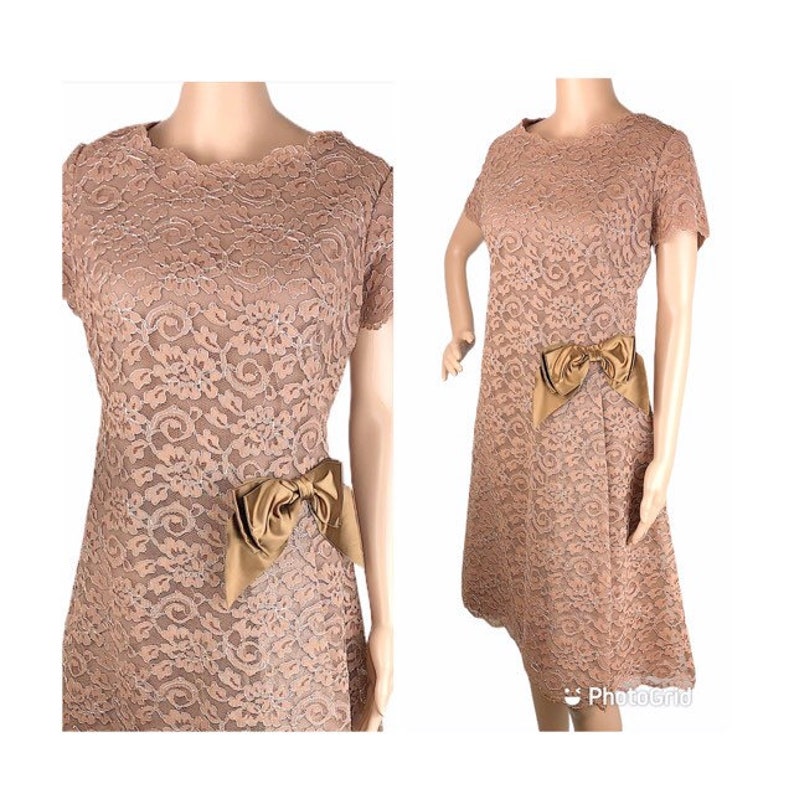 Samuel Spigel Brown and Silver Floral A Line Dress with Bow Med-Lg