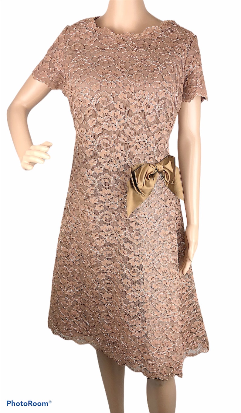 Samuel Spigel Brown and Silver Floral A Line Dress with Bow Med-Lg