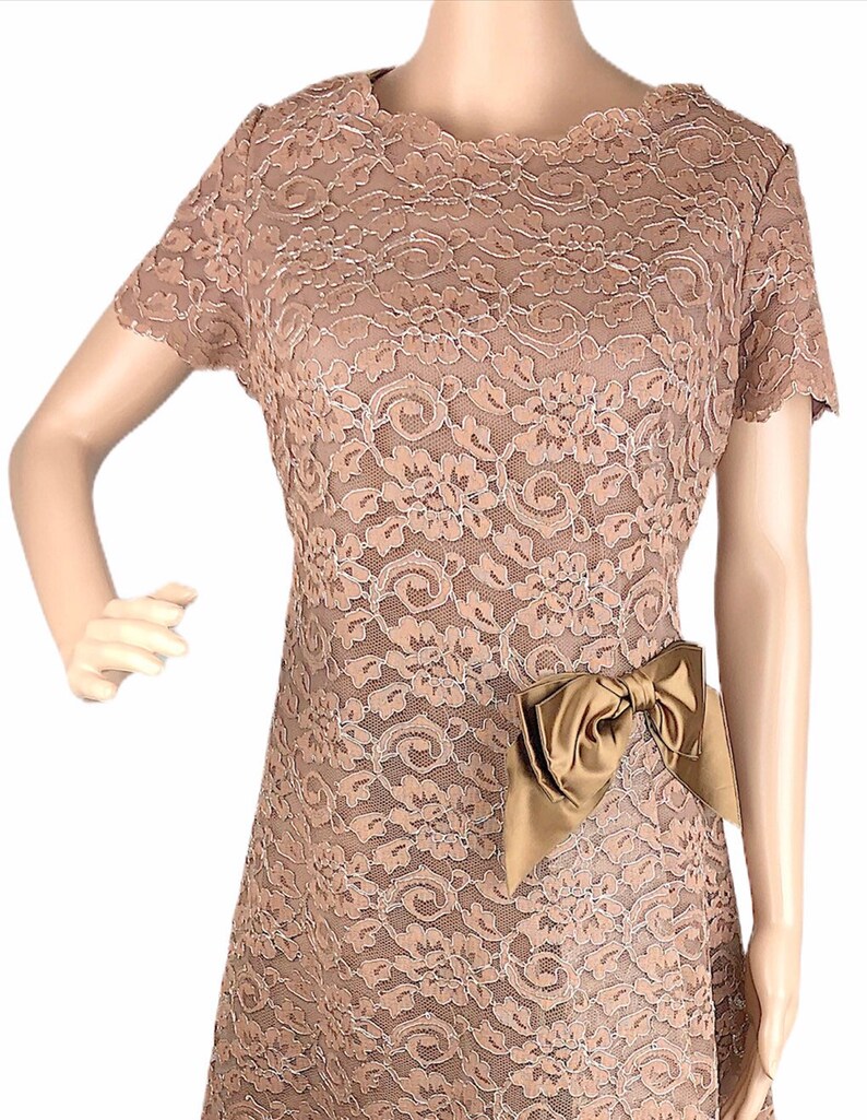 Samuel Spigel Brown and Silver Floral A Line Dress with Bow Med-Lg