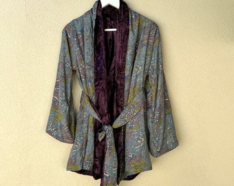 Veste kimono réversible en velours et soie Ramesh