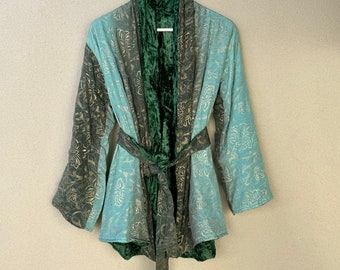 Veste kimono en soie velours Kishan