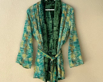 Veste kimono en soie réversible doublée en velours Kalyani