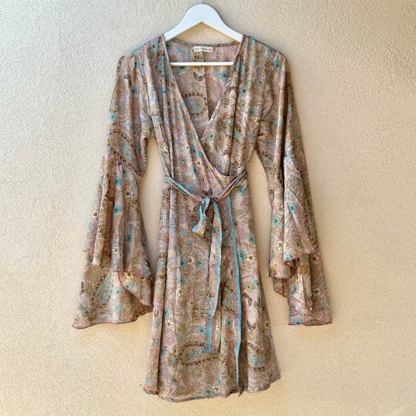 Robe cache-coeur birdy en soie et polyester