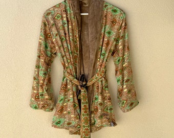 Veste kimono en soie et velours Sunita