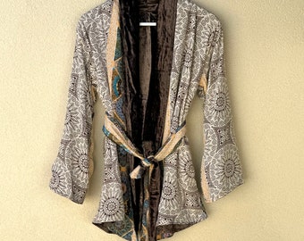 Veste kimono réversible en velours et soie Shanti