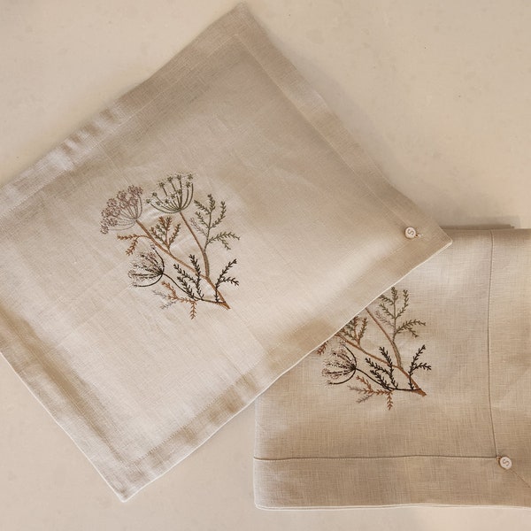 Exclusive Baby Wrap & Pillowcase Set,  Natural Linen with embroidered floral branch
