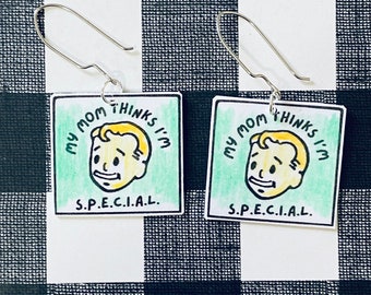 Fallout I’m Special Earrings, Vault Boy Earrings, Cute Earrings, Funny Earrings, Cheap Gift Idea, Inexpensive Gift, Truly Handmade,