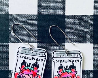 Alastor Hazbin Strawberry Jam Earrings, Cute Earrings, Funny Earrings, Hazbin Hotel, Cheap Gift Idea, Inexpensive Gift, Truly Handmade,