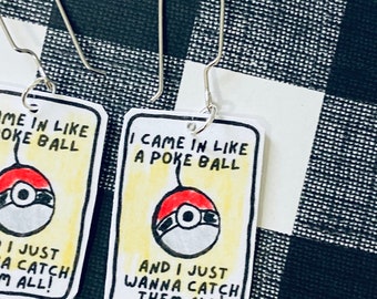 Pokeball Earrings, Pokémon Earrings, Funny Earrings, Catch Them All, Cheap Gift Idea, Inexpensive Gift, Truly Handmade,