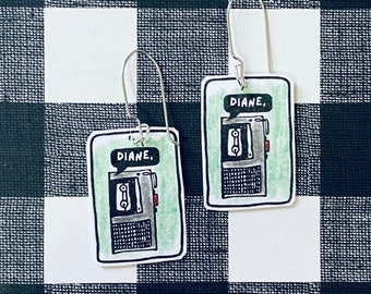 Twin Peaks Earrings Merch, Tape Recorder Diane Earrings, Cute Earrings, Funny Earrings, Cheap Gift Idea, Inexpensive Gift, Truly Handmade,
