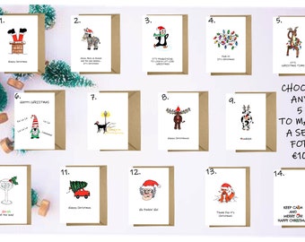 Set of 5 Christmas Cards (irish and english available) **Can be personalised**