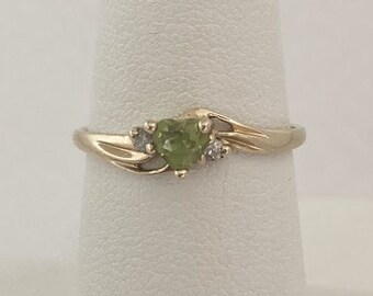 Petite Heart Peridot & Diamond Ring 10K Gold 1.1 Grams Retail Price 400.00 My Price Only 200.00!