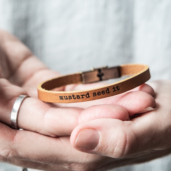 Mustard Seed It Leather Bracelet - Gift for Christian, Faith-based Jewelry, Leather Jewelry