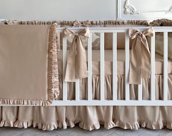 Lambs & Ivy Floral Garden Pink Linen Shirred Crib Skirt – 14.5" Drop, Split Corners