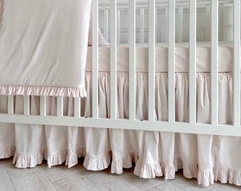 Crib skirt with Ruffle - cream pink baby girl crib bedding