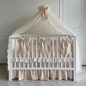 Baby Crib Canopy with Lace and Bow