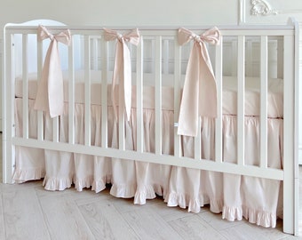 Crib Skirt With Ruffle Cream Pink Baby Girl Crib Bedding Etsy
