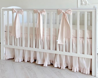 Crib skirt with Ruffle - cream pink baby girl crib bedding